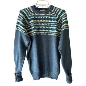 Parkhurst Vintage Wool Fair Isle Sweater Size Medium Blue Made in Canada 70s 80s